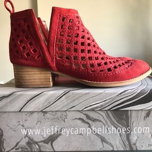 Jeffrey Campbell Taggart red suede booties